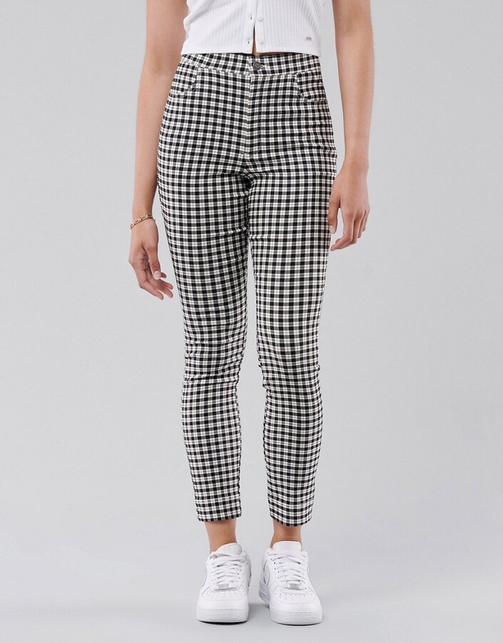 Hollister straight leg plaid trousers in cream plaid ShopStyle