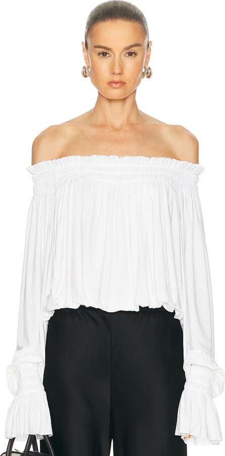 Norma Kamali Long Sleeve Peasant Bodysuit in White