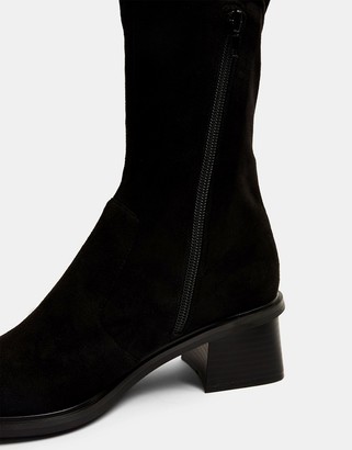 Topshop knee high heeled boots in black