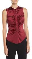 Thumbnail for your product : Theory Ruched Satin Fitted Button-Front Sleeveless Top