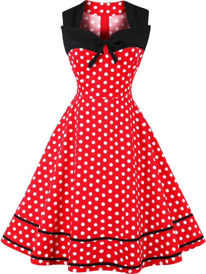 Alwyeans Women's Dresses 1950s Vintage Dresses for Lady Sleeveless Retro  Summer Pleated Polka Dot Midi Swing Casual Dress Cocktail Tea Party Evening  Prom Dresses Red - ShopStyle