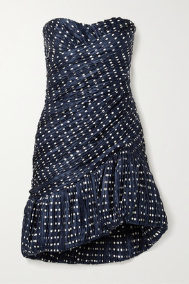 Tory Burch Strapless Pleated Polka-dot Silk-satin Jacquard Mini Dress - Navy