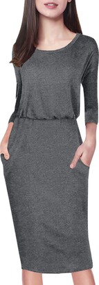 Moyabo Womens Plus Size Dresses 3/4 Sleeve Round Neck Hips-Wrapped Bodycon Office Pencil Dress Black Medium