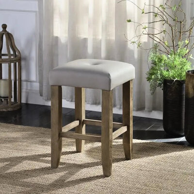 Latitude Run Of 2 Gray And Oak Tapered Leg Counter Height Stools Button Padded Seat In Pu Leather For A Meal Cozy Dining