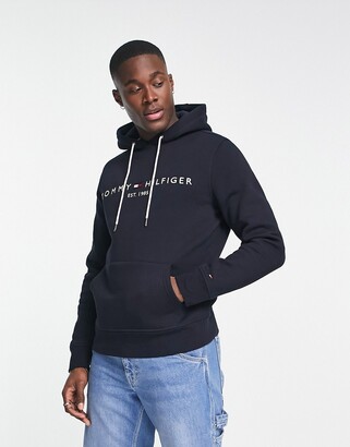 Tommy Hilfiger embroidered flag logo hoodie in navy - ShopStyle