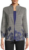 Thumbnail for your product : Misook Plus Size Houndstooth Floral-Embroidered Jacket