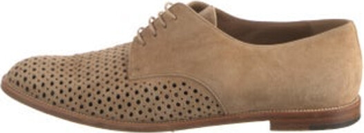 Manolo Blahnik Suede Oxfords Brown Semi-Pointed Toes Lace-Up Closure at Uppers Designer