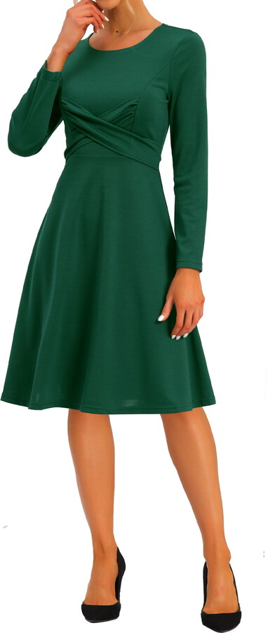 Unique Bargains Women’s Vintage 1950s Criss Cross High Waist A-Line Midi Dress Dark Green S