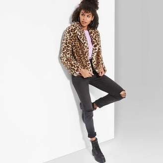 Wild Fable Women's Leopard Print Long Sleeve Short Faux Fur Coat - Wild FableTM Brown