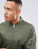 Thumbnail for your product : ASOS Design Tall Cotton Bomber Jacket With Sleeve Zip In Khaki