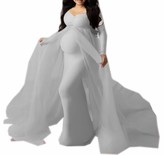 Thumbnail for your product : Arbres White Maternity Dress for Baby Shower-Fitted Slim with Chiffon Train Maternity Gowns for Photo Shoot or Wedding Pregnancy Dress (Withe L)