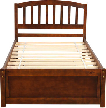 Latitude Run Walnut Twin Platform Bed With Convertible Trundle - Versatile Wood Design Size Frame And Stylish Bedroom Essential