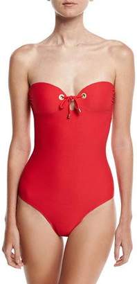 Jets Perspective Textured Bandeau One-Piece Swimsuit, Red