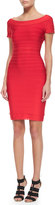 Thumbnail for your product : Herve Leger Scalloped Lace Boat-Neck Sheath Dress
