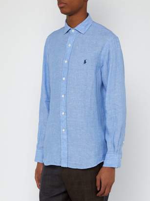 Polo Ralph Lauren Logo Embroidered Spread Collar Linen Shirt - Mens - Blue
