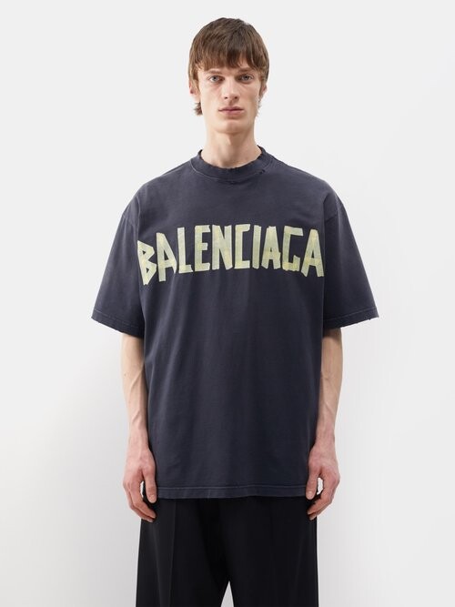 Balenciaga Tape-logo Cotton-jersey T-shirt - ShopStyle Long Sleeve Shirts
