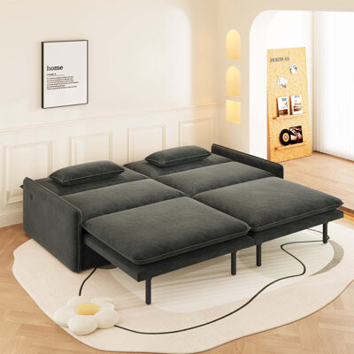 Latitude Run 4-Seat Convertible Sleeper Sofa Bed With Chenille Fabric, Deep Seat, Storage, USB Port, And 2-In-1 Pillow For Modern Living