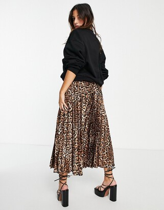 ASOS DESIGN Petite satin pleated midi skirt in leopard print - ShopStyle