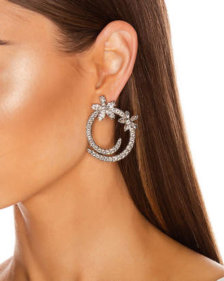 Oscar de la Renta Pave Flower Crystal Hoop Earrings in Silver | FWRD