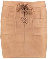 Thumbnail for your product : boohoo Petite Lucy Lace Up Front Suedette Mini Skirt