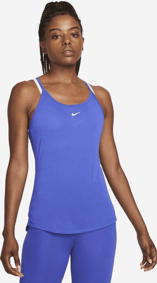 Nike Women's Dri-FIT One Elastika Standard Fit Tank Top in Blue - ShopStyle