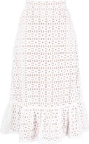Eyelet-Detail Cotton Midi Skirt 