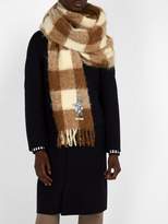 Thumbnail for your product : Gucci Bunny Embroidered Checked Alpaca Blend Scarf - Mens - Beige