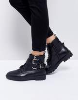 Thumbnail for your product : Helena Raid Black Multi Buckle Grunge Flat Ankle Boots