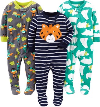 Simple Joys by Carter's Baby Boys' 3-Pack Loose Fit Flame Resistant Fleece Footed Pajamas