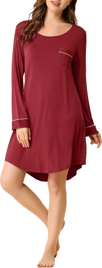 Unique Bargains Women’s Lounge Dress Pajama Round Neck Soft Sleepwear Nightgown