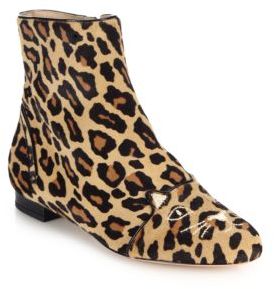 Charlotte Olympia Puss in Boots Leopard-Print Calf Hair Ankle Boots