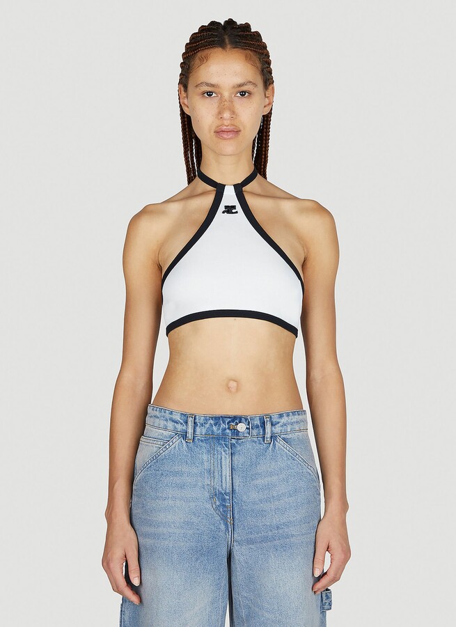 Courreges LIGHT RIBS CONTRAST CROP TOP in White - ShopStyle