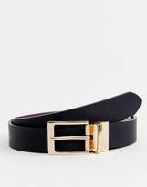 Thumbnail for your product : ASOS Design DESIGN faux leather slim reversible belt in black and brown with gold buckle
