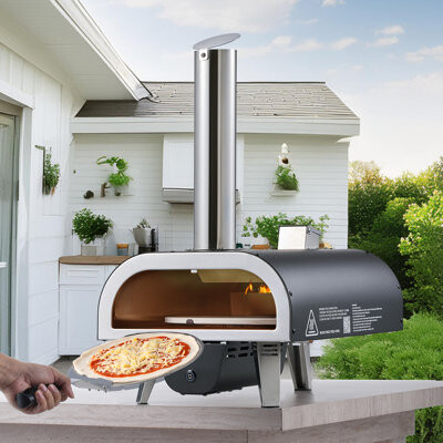 VEVOR Dual Fuel Pizza Oven Outdoor 12 in Wood Fire & Propane Gas Pizza Oven Pellet & Propane Pizza-Maker with Thermometer Iron Spray Electric Rotation Pi