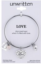 Thumbnail for your product : Unwritten Love Charm and Rose Quartz (8mm) Bangle Bracelet in Stainless Steel with Silver Plated Charms