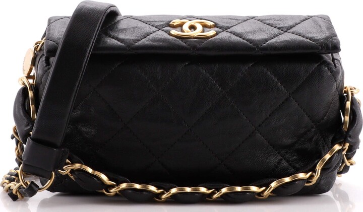 Chanel Shiny Lambskin Quilted Golden Links Top Handle Flap Black