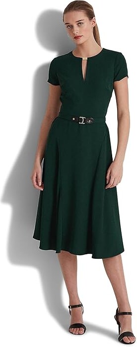 Lauren Ralph Lauren Belted Georgette Dress (Hunt Club Green