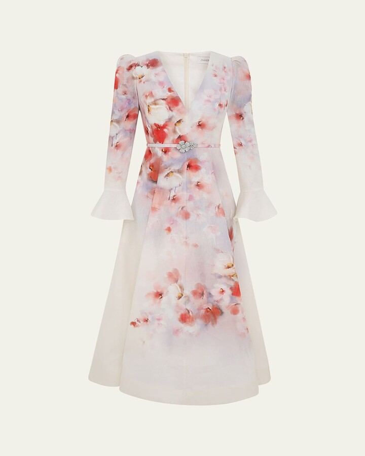 Zimmermann Crush Frill-Sleeve Midi Dress