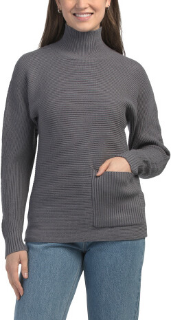 TJMAXX Oversized Ribbed Mock Neck Pull Over Sweater, Nylon/Polyester/Viscose