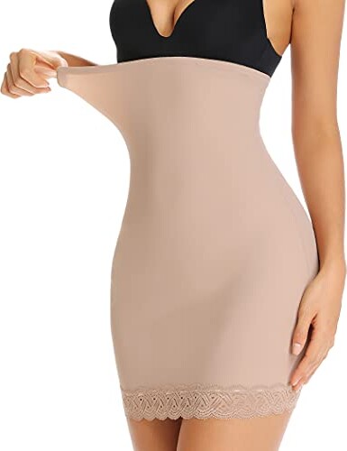 Women Strapless Full Slip Dress Seamless Underwear Tummy Control