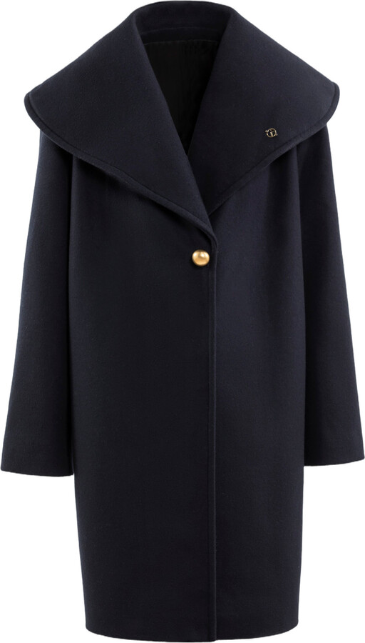 Saiid Kobeisy Navy Blue Wool Coat with Dramatic Lapel