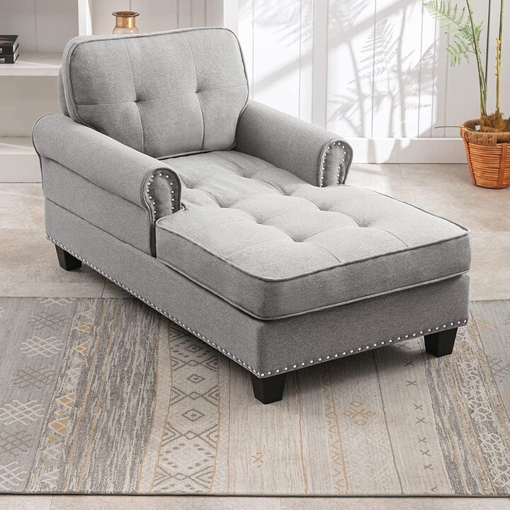Mixoy Chaise Lounge Sofa Couch,Linen Chaise Sofa Bed Bench with Tufted