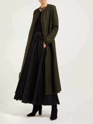 Harris Wharf London Collarless Single Breasted Pressed Wool Coat - Womens - Dark Green