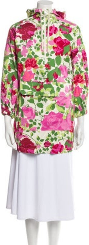 Gucci Tent Dress From the Spring/Summer 2021 Collection by Alessandro Michele Neutrals Floral Print Three-Quarter Sleeve with Mock Neck Exposed Zip Closure at Front Designer
