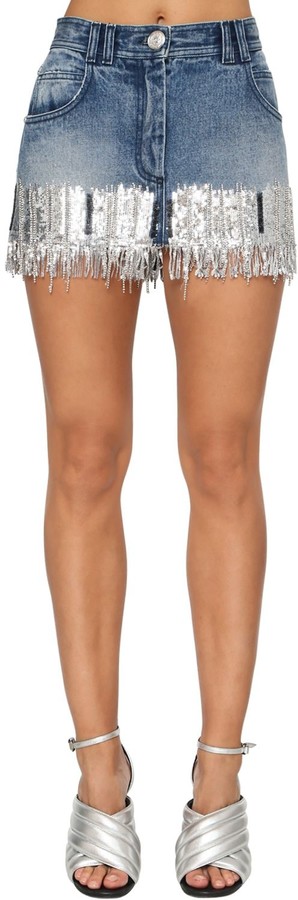 sequin denim mini skirt