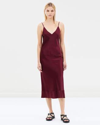 Rose Silk Satin V-Neck Slip Dress