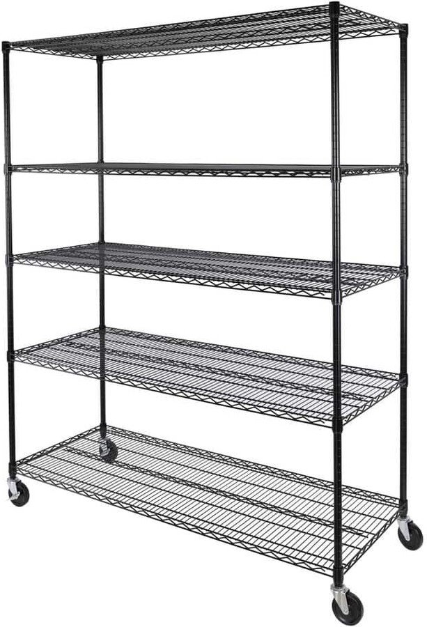 Seville Classics UltraDurable 5-Tier Commercial NSF Certified Steel Wire Shelving System in Black (60 in. W x 24 in. D x 76 in. H)