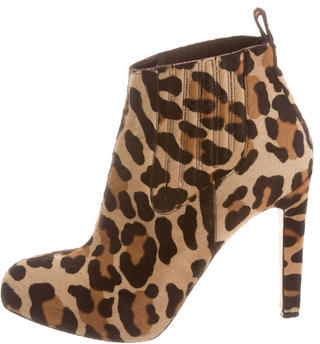 Brian Atwood Leopard Ponyhair Ankle Boots