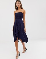 Thumbnail for your product : ASOS DESIGN bandeau lace bodice soft layered skirt midi dress
