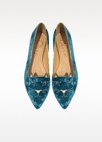 Thumbnail for your product : Charlotte Olympia Mid-Century Kitty Hydrogen Blue Velvet Pointy Flat